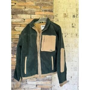 Mountain Khakis Sherpa Fleece Jacket Green Tan Full Zip Outdoor Men’s Small